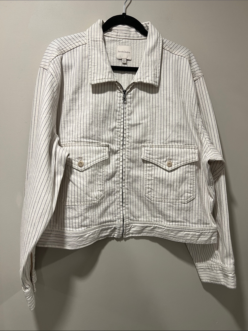 Favorite Daughter THE ROBERT JACKET White Pinstripe Jacket with Navy Stripes - Picture 4 of 12